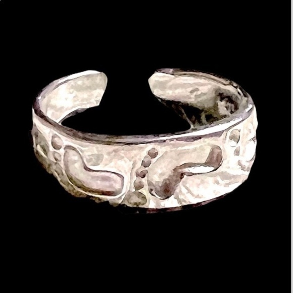 925 solid pure Sterling footprints ring stamped adjustable Mid toe feet foot